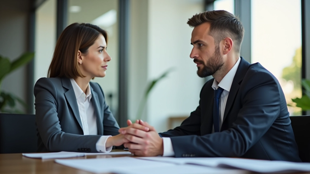 Pojišťovací poradce v kanceláři při konzultaci s klientem